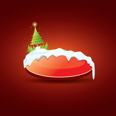 Christmas vector red button with christmas tree