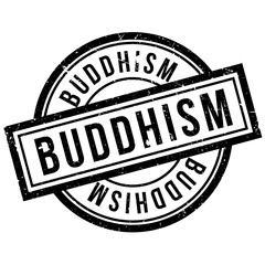 Buddhism rubber stamp. Grunge design with dust scratches. Effects can be easily removed for a clean, crisp look. Color is easily changed.