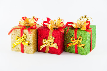 Gift boxes, Christmas Day and New Year's isolated on a white surface.
