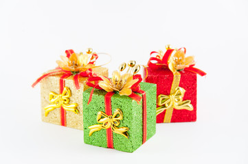 Gift boxes, Christmas Day and New Year's isolated on a white surface.