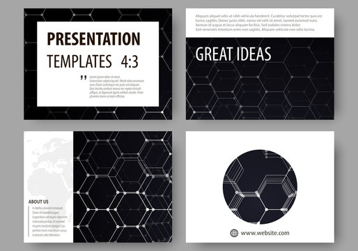 Business templates for presentation slides. Easy editable vector layouts. Chemistry pattern, hexagonal molecule structure, scientific or medical research. Medicine, science and technology concept.