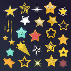 Set of shiny star icons in different style