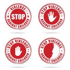 grunge rubber stop violence against children sign in red on hand