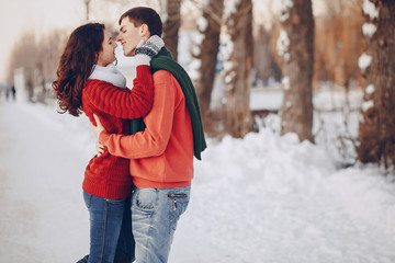 Couple love snow and cold