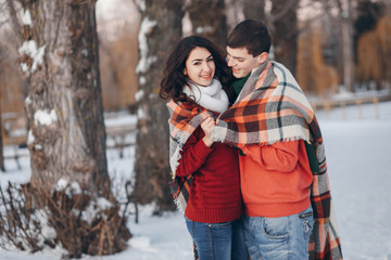 Couple love snow and cold