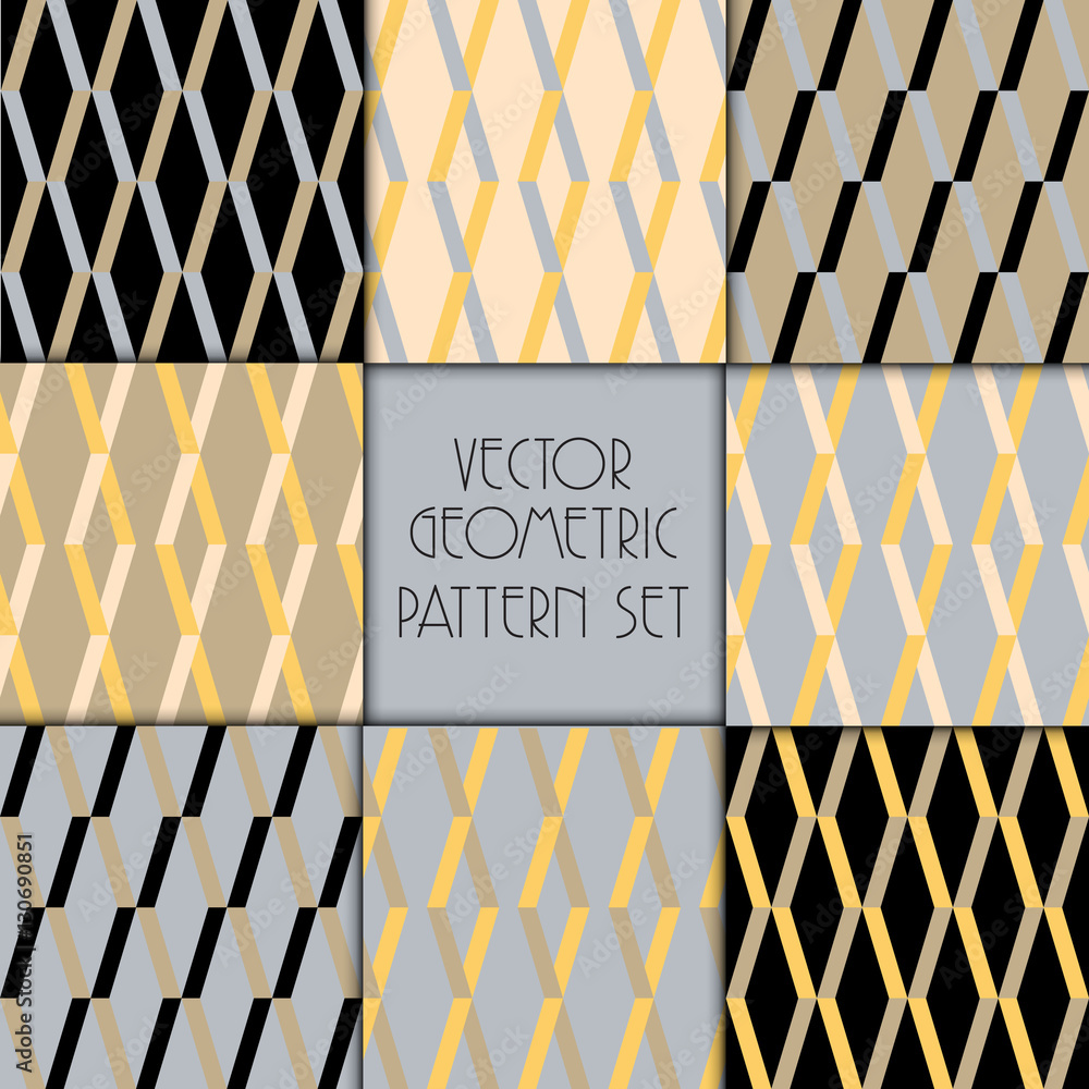 Poster collection of simple geometric pattern textures. set of 4 backgrounds. seamless repeating retro styl