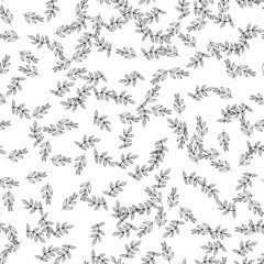 Black and white floral seamless pattern with leaves.