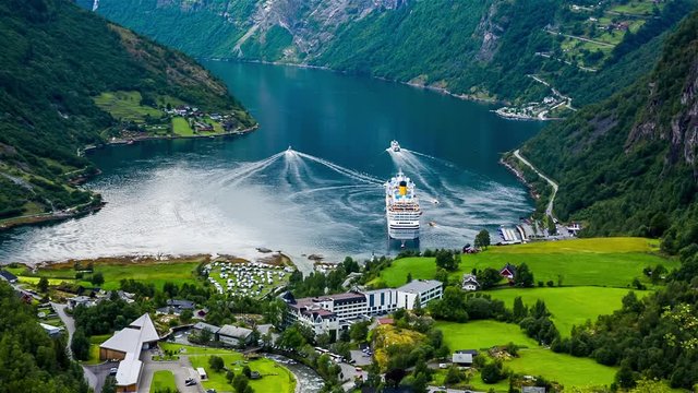 Geiranger fjord, Norway. It is a 15-kilometre (9.3 mi) long branch off of the Sunnylvsfjorden, which is a branch off of the Storfjorden (Great Fjord).