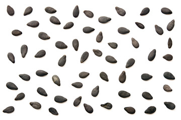 black sesame seeds on white background