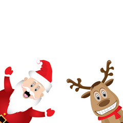 Santa Claus and Reindeer on White background Card.