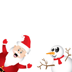 Santa Claus and Snowman on White background Card.