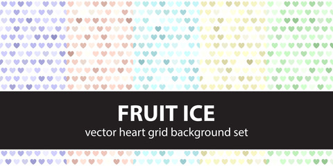 Heart pattern set "Fruit Ice". Vector seamless backgrounds