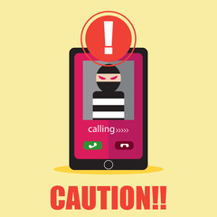 vector illustration of caution for criminal on phone