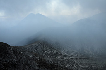 Smoky Morning at Kawa Ijen Mountain in Indonesia
