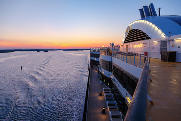 Sunset on the deck of cruise vessel