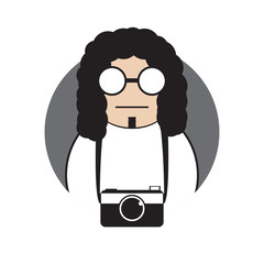 vector illustration of man with curly hair has a camera