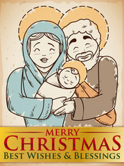 Beauty Hand Drawn Holy Family Design for Christmas, Vector Illustration