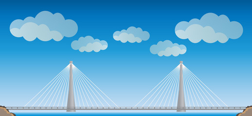 Two cable suspension Bridge with Nature  Landscape Background