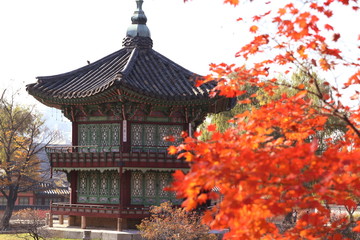 Hyangwonjeong pavilion in autumn,Gyeongbokgung Palace in Seoul, South Korea