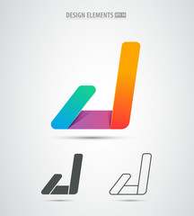 Vector letter J logo design elements. Corporate identity icon design. Simple and clean isolated on white. Origami paper shape. Application icon design template. Material design