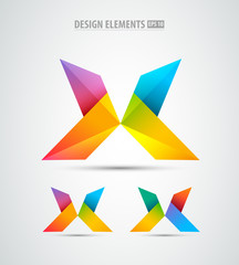 Vector origami logo icons. Design elements. Abstract letter X icon