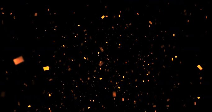 falling gold sparkle glitter foil confetti, animation on black background, happy new year holiday and festive fun concept