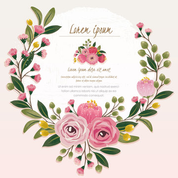 Vector illustration of a beautiful floral wreath with spring flowers for invitations and birthday cards