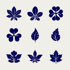 Ball pen imitation leaves icons set design. Vector sketch icons