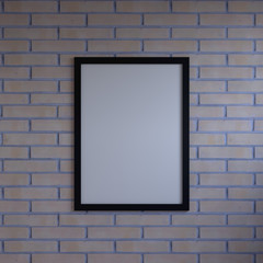 Mock up blank poster picture frame hanging on wall in room