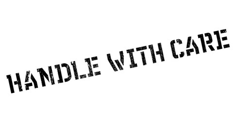 Handle with care rubber stamp. Grunge design with dust scratches. Effects can be easily removed for a clean, crisp look. Color is easily changed.