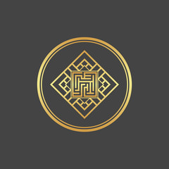 Abstract gold element. Maze emblem. Labyrinth.