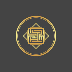 Abstract gold element. Maze emblem. Labyrinth.