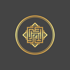 Abstract gold element. Maze emblem. Labyrinth.