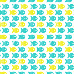 Fish seamless pattern for fabric textile design, pillows, wallpapers,cloth,bags,scrapbook paper. Vector illustration