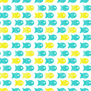 Fish seamless pattern for fabric textile design, pillows, wallpapers,cloth,bags,scrapbook paper. Vector illustration