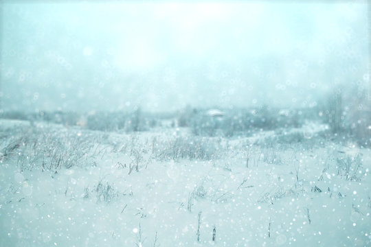 Winter background blurred snow field landscape