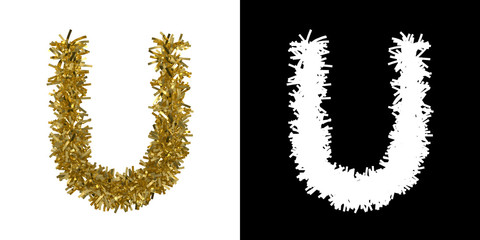 Letter U Christmas Tinsel with Alpha Mask Channel for Clipping - 3D Illustration © Fredex