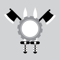 vector illustration of sword axe and gear flat design
