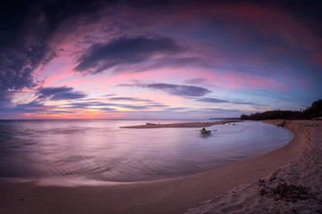 Sea sunrise / 
Magnificent panoramic view of one of the most beautiful wild beaches at the Black Sea coast and the estuary of Kamchia river, Bulgaria