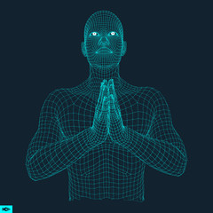 3D Model of Man. Man who prays. Vector Illustration.