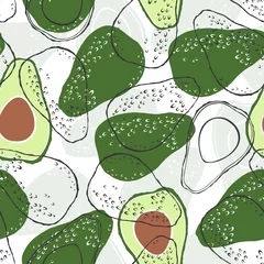 Tapeten Avocado Nahtloses Muster mit Avocado. Vektorlebensmittelhintergrund.