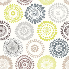 Seamless pattern with abstract doodle flowers. Vector illustration in pastel colors.
