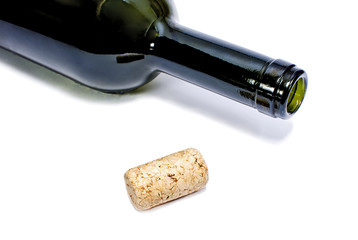 Wine bottle and cork isolated on white