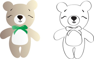 drawing of a cartoon cute toy bear - in color and line art