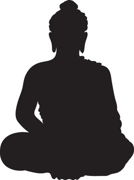 Drawing the black silhouette of sitting buddha on a white background. Hand drawn vector stock illustration