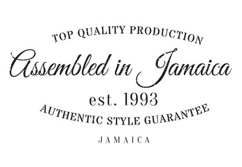 Assembled in Jamaica rubber stamp. Grunge design with dust scratches. Effects can be easily removed for a clean, crisp look. Color is easily changed.
