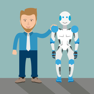 Cartoon Robot With Businessman