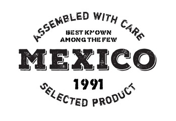 Obraz premium Assembled in Mexico rubber stamp. Grunge design with dust scratches. Effects can be easily removed for a clean, crisp look. Color is easily changed.