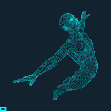 Silhouette Of A Jumping Man. 3D Model Of Man.