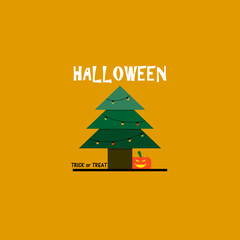 vector illustration of halloween pumpkin and tree